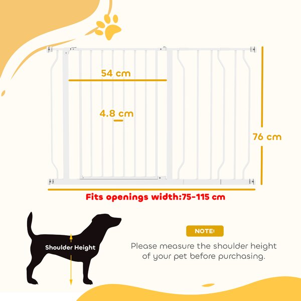 PawHut Dog Gate Dog Gate for Stairs Stays for Doorways, Corridors, Staircases, Firmly Upright When in Use, 75-115cm, White Aosom UK