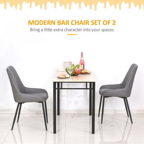 HOMCOM Set of 2 Leather Dining Chairs with Metal Frame, 4 Legs Foot Caps, High Back, Home Seating, Modern Stylish, Grey Aosom UK