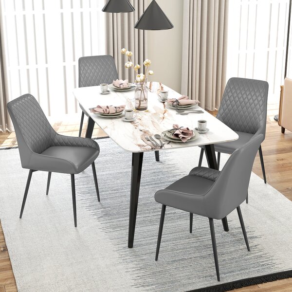 HOMCOM Set of 2 Leather Dining Chairs with Metal Frame, 4 Legs Foot Caps, High Back, Home Seating, Modern Stylish, Grey Aosom UK