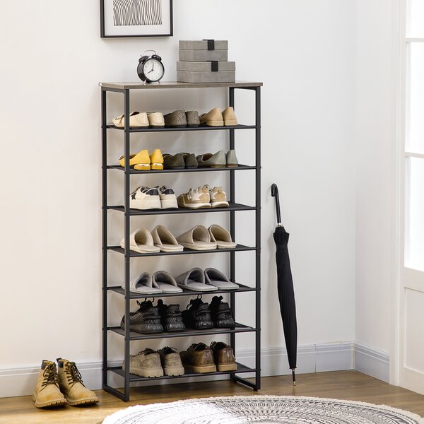 HOMCOM 8-Tier Mesh Shelves Shoe Rack, Free Standing Storage Organizer for 21-24 Pairs, Entryway Stand, Black and Grey Aosom UK