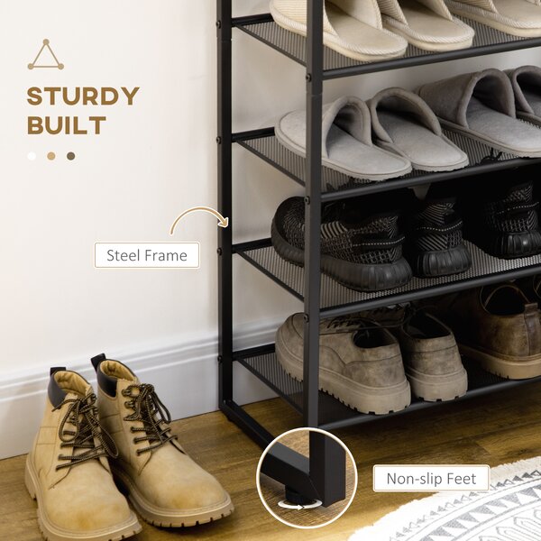 HOMCOM 8-Tier Mesh Shelves Shoe Rack, Free Standing Storage Organizer for 21-24 Pairs, Entryway Stand, Black and Grey Aosom UK