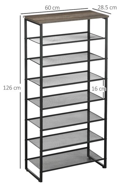 HOMCOM 8-Tier Mesh Shelves Shoe Rack, Free Standing Storage Organizer for 21-24 Pairs, Entryway Stand, Black and Grey Aosom UK