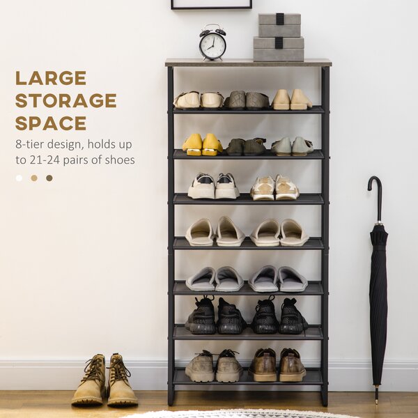 HOMCOM 8-Tier Mesh Shelves Shoe Rack, Free Standing Storage Organizer for 21-24 Pairs, Entryway Stand, Black and Grey Aosom UK