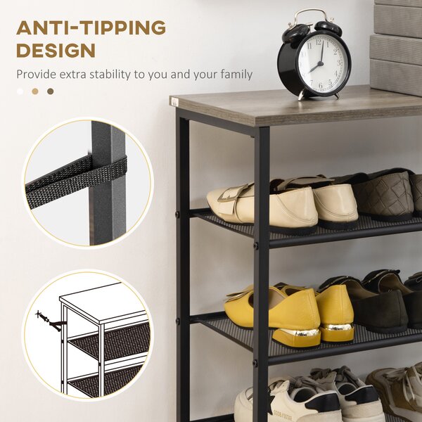 HOMCOM 8-Tier Mesh Shelves Shoe Rack, Free Standing Storage Organizer for 21-24 Pairs, Entryway Stand, Black and Grey Aosom UK