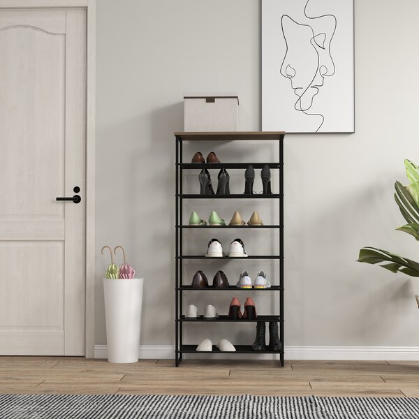 HOMCOM 8-Tier Mesh Shelves Shoe Rack, Free Standing Storage Organizer for 21-24 Pairs, Entryway Stand, Black and Grey Aosom UK