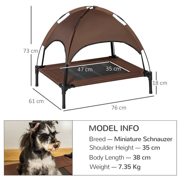 PawHut Elevated Canine Haven: Breathable Mesh Bed with UV-Shielding Canopy for Medium Pups, Coffee Hue Aosom UK