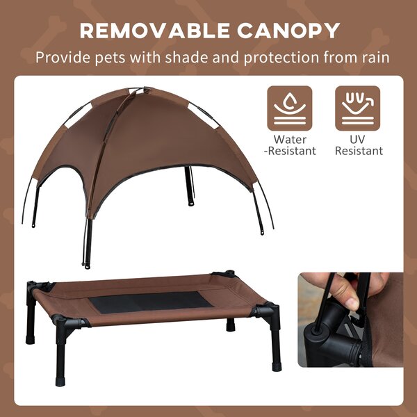 PawHut Elevated Canine Haven: Breathable Mesh Bed with UV-Shielding Canopy for Medium Pups, Coffee Hue Aosom UK