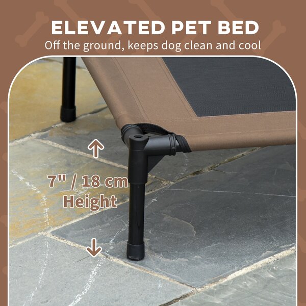 PawHut Elevated Canine Haven: Breathable Mesh Bed with UV-Shielding Canopy for Medium Pups, Coffee Hue Aosom UK
