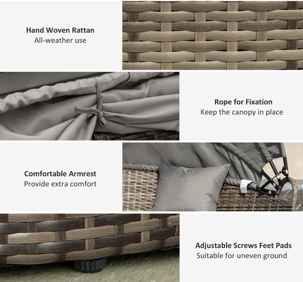 Outsunny Rattan Garden Furniture Cushioned Wicker Round Sofa Bed with Coffee Table Patio Conversation Furniture Set - Grey