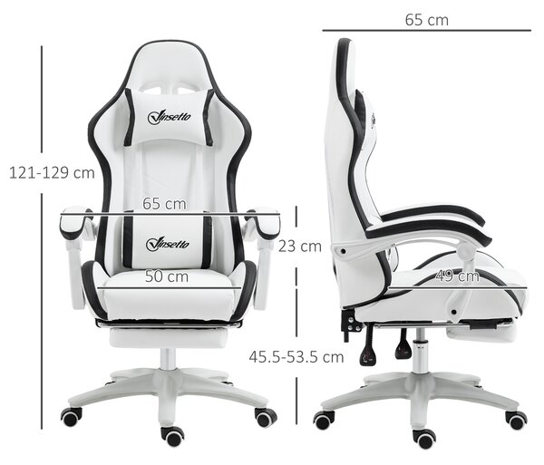 Vinsetto Racing Gaming Chair, Reclining PU Leather Computer Chair with 360 Degree Swivel Seat, Footrest, Removable Headrest White and Black Aosom UK