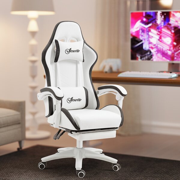 Vinsetto Racing Gaming Chair, Reclining PU Leather Computer Chair with 360 Degree Swivel Seat, Footrest, Removable Headrest White and Black Aosom UK