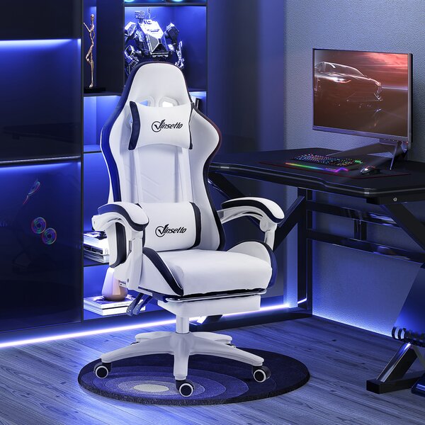 Vinsetto Racing Gaming Chair, Reclining PU Leather Computer Chair with 360 Degree Swivel Seat, Footrest, Removable Headrest White and Black Aosom UK