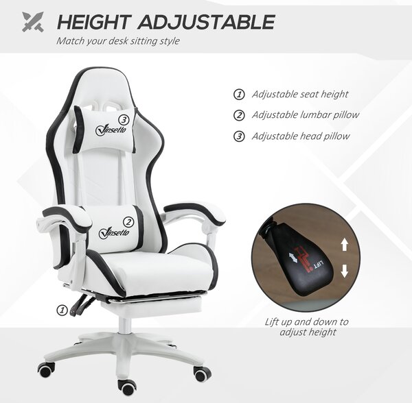 Vinsetto Racing Gaming Chair, Reclining PU Leather Computer Chair with 360 Degree Swivel Seat, Footrest, Removable Headrest White and Black Aosom UK