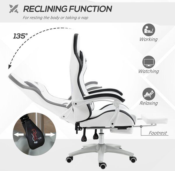 Vinsetto Racing Gaming Chair, Reclining PU Leather Computer Chair with 360 Degree Swivel Seat, Footrest, Removable Headrest White and Black Aosom UK