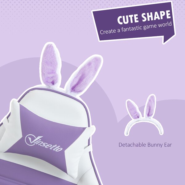 Vinsetto Racing Best Gaming Chair w/ Bunny Eears, the Manual Footrest & Faux Leather Upholstery as Recliner Chair, Purple Aosom UK