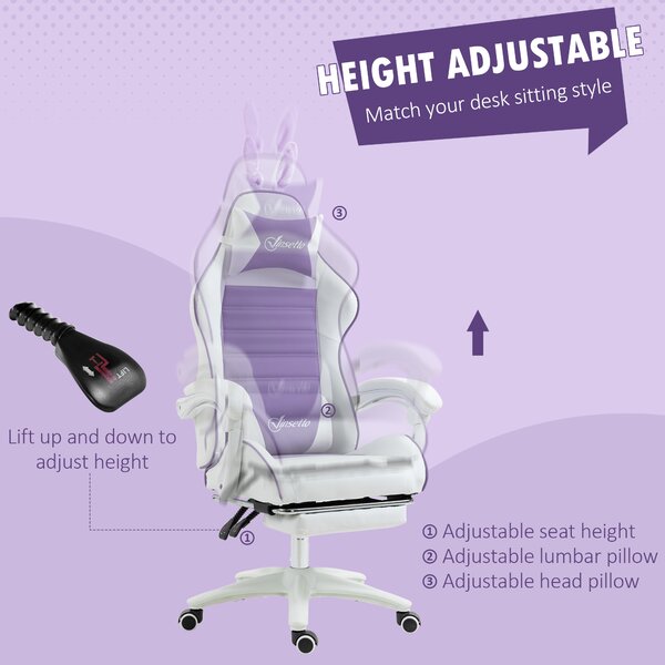 Vinsetto Racing Best Gaming Chair w/ Bunny Eears, the Manual Footrest & Faux Leather Upholstery as Recliner Chair, Purple Aosom UK