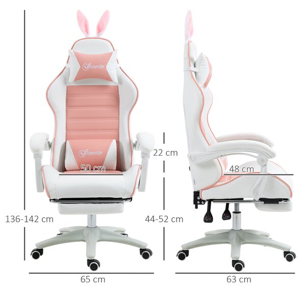 Vinsetto Racing Gaming Chair, Reclining PU Leather Computer Chair with Removable Rabbit Ears, Footrest, Headrest and Lumber Support, Pink Aosom UK