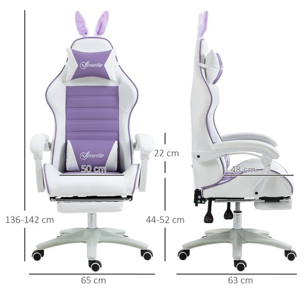 Vinsetto Racing Best Gaming Chair w/ Bunny Eears, the Manual Footrest & Faux Leather Upholstery as Recliner Chair, Purple Aosom UK