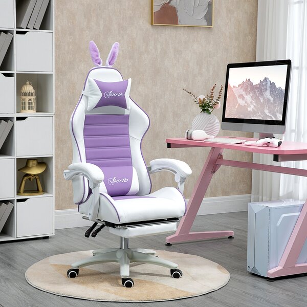 Vinsetto Racing Best Gaming Chair w/ Bunny Eears, the Manual Footrest & Faux Leather Upholstery as Recliner Chair, Purple Aosom UK