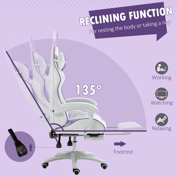 Vinsetto Racing Best Gaming Chair w/ Bunny Eears, the Manual Footrest & Faux Leather Upholstery as Recliner Chair, Purple Aosom UK
