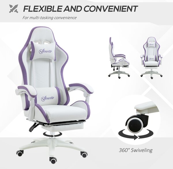 Vinsetto Gaming Chair, Recliner with PU Leather, 360 Swivel, Footrest & Lumbar Support, Purple Aosom UK