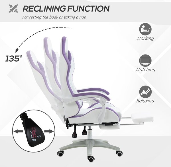 Vinsetto Gaming Chair, Recliner with PU Leather, 360 Swivel, Footrest & Lumbar Support, Purple Aosom UK