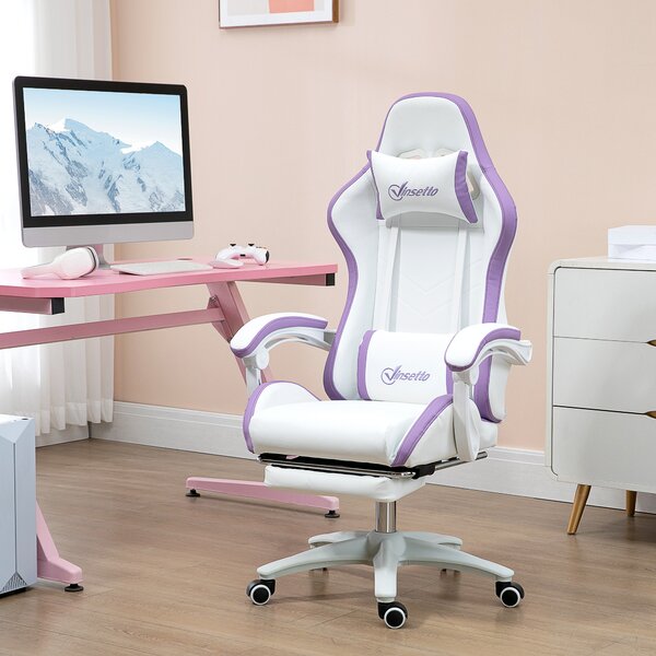 Vinsetto Gaming Chair, Recliner with PU Leather, 360 Swivel, Footrest & Lumbar Support, Purple Aosom UK