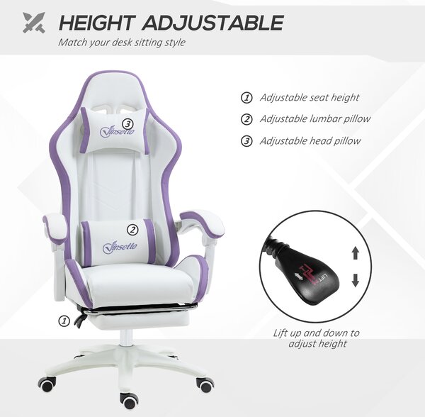 Vinsetto Gaming Chair, Recliner with PU Leather, 360 Swivel, Footrest & Lumbar Support, Purple Aosom UK