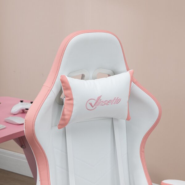 Vinsetto Racing Gaming Chair, Reclining PU Leather Computer Chair with 360 Degree Swivel Seat, Footrest, Removable Headrest White and Pink Aosom UK