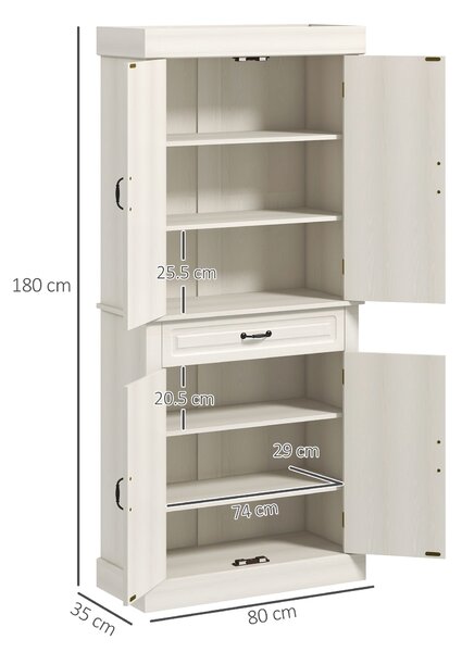 HOMCOM Tall Kitchen Cupboard with 6 Shelves, 180cm Freestanding Storage Cabinet with Wide Drawer for Living Room, White Wood Grain Aosom UK