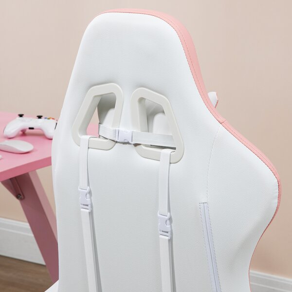 Vinsetto Racing Gaming Chair, Reclining PU Leather Computer Chair with 360 Degree Swivel Seat, Footrest, Removable Headrest White and Pink Aosom UK