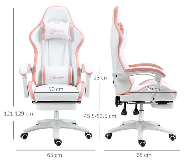 Vinsetto Racing Gaming Chair, Reclining PU Leather Computer Chair with 360 Degree Swivel Seat, Footrest, Removable Headrest White and Pink Aosom UK