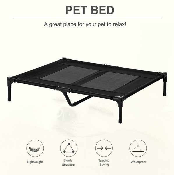 PawHut Large Elevated Dog Bed Cat Elevated Lifted Cooling Portable Camping Basket Outdoor Indoor Mesh Pet Cot Metal Frame, Black Aosom UK