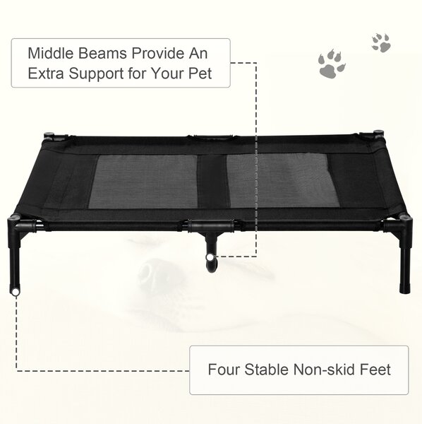 PawHut Large Elevated Dog Bed Cat Elevated Lifted Cooling Portable Camping Basket Outdoor Indoor Mesh Pet Cot Metal Frame, Black Aosom UK