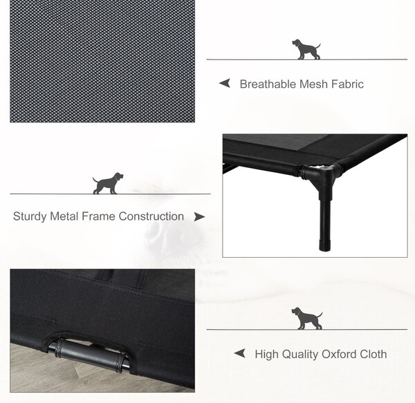 PawHut Large Elevated Dog Bed Cat Elevated Lifted Cooling Portable Camping Basket Outdoor Indoor Mesh Pet Cot Metal Frame, Black Aosom UK