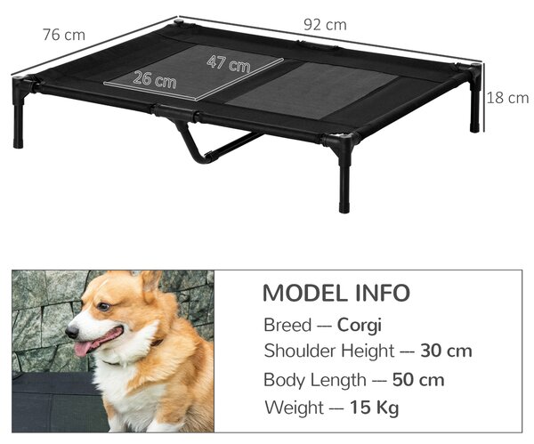 PawHut Large Elevated Dog Bed Cat Elevated Lifted Cooling Portable Camping Basket Outdoor Indoor Mesh Pet Cot Metal Frame, Black Aosom UK