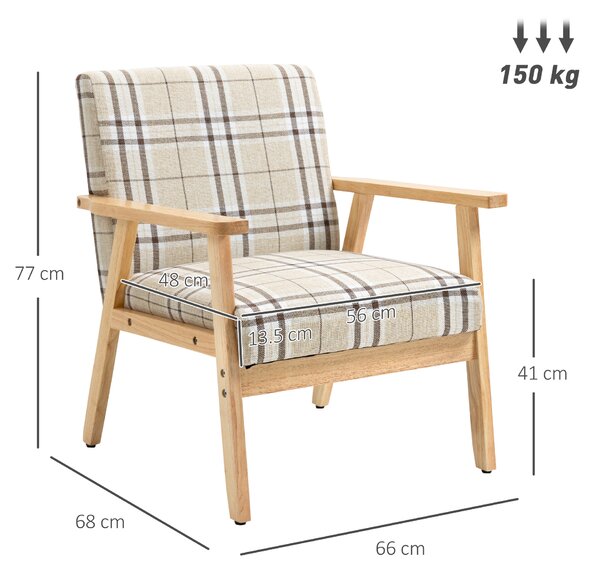 HOMCOM Modern Accent Chairs with Cushioned Seat, Upholstered Linen-Feel Armchair for Bedroom, Living Room Chair with Arms and Wood Legs, Cat Scratch Anti, Beige