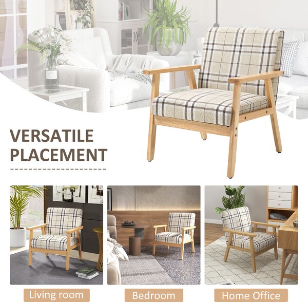 HOMCOM Modern Accent Chairs with Cushioned Seat, Upholstered Linen-Feel Armchair for Bedroom, Living Room Chair with Arms and Wood Legs, Cat Scratch Anti, Beige
