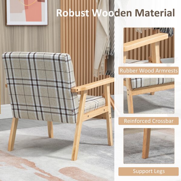 HOMCOM Modern Accent Chairs with Cushioned Seat, Upholstered Linen-Feel Armchair for Bedroom, Living Room Chair with Arms and Wood Legs, Cat Scratch Anti, Beige