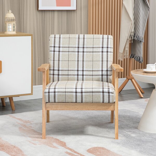 HOMCOM Modern Accent Chairs with Cushioned Seat, Upholstered Linen-Feel Armchair for Bedroom, Living Room Chair with Arms and Wood Legs, Cat Scratch Anti, Beige