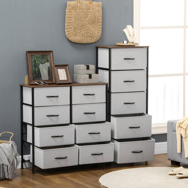 HOMCOM Bedroom Dresser with 5 Fabric Drawers, Industrial Chest of Drawers, Steel Frame with Wooden Top for Nursery, Grey Aosom UK