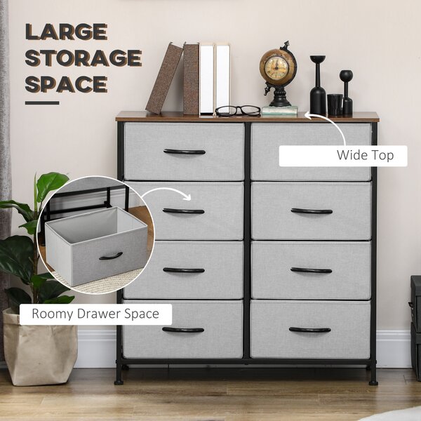 HOMCOM Dresser Fabric Drawers w/ 8 Linen-Feel Foldable Drawers & Metal Frame for Storage in Dining & Living Room, Bedroom, Grey Aosom UK