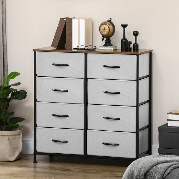 HOMCOM Dresser Fabric Drawers w/ 8 Linen-Feel Foldable Drawers & Metal Frame for Storage in Dining & Living Room, Bedroom, Grey Aosom UK