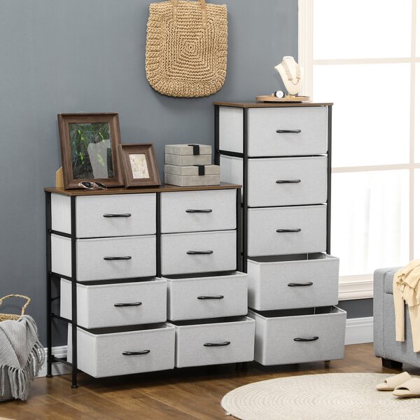 HOMCOM Dresser Fabric Drawers w/ 8 Linen-Feel Foldable Drawers & Metal Frame for Storage in Dining & Living Room, Bedroom, Grey Aosom UK