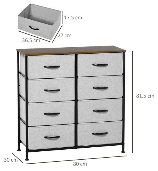 HOMCOM Dresser Fabric Drawers w/ 8 Linen-Feel Foldable Drawers & Metal Frame for Storage in Dining & Living Room, Bedroom, Grey Aosom UK