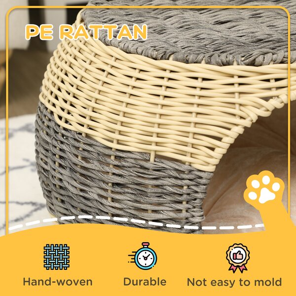 PawHut Wicker Cat Bed, Rattan Raised Cosy Kitten Cave, with Soft Washable Cushion, 妗?0 x 30cm Aosom UK