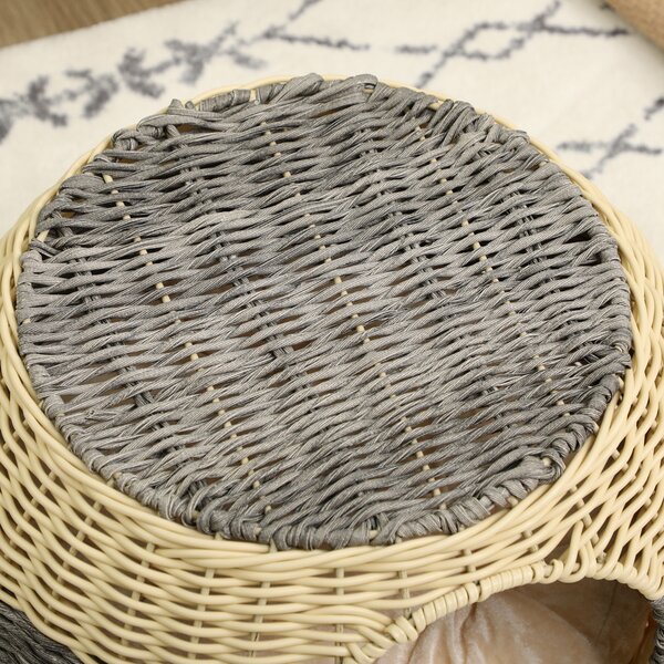 PawHut Wicker Cat Bed, Rattan Raised Cosy Kitten Cave, with Soft Washable Cushion, 妗?0 x 30cm Aosom UK