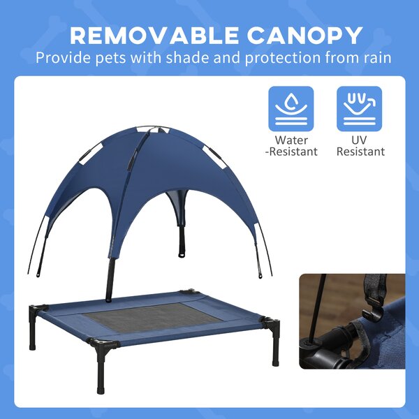 PawHut Elevated Dog Bed with Waterproof, Breathable Mesh and UV Protection Canopy, Blue, for Medium Dogs, 76 x 61 x 73cm Aosom UK