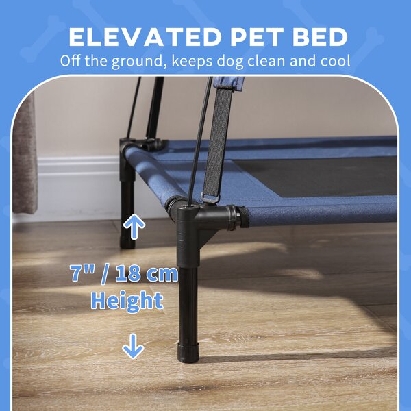 PawHut Raised Dog Bed Waterproof Elevated Pet Cot with Breathable Mesh UV Protection Canopy Blue, for Small Dogs, 61 x 46 x 62cm Aosom UK