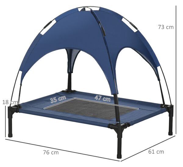 PawHut Elevated Dog Bed with Waterproof, Breathable Mesh and UV Protection Canopy, Blue, for Medium Dogs, 76 x 61 x 73cm Aosom UK